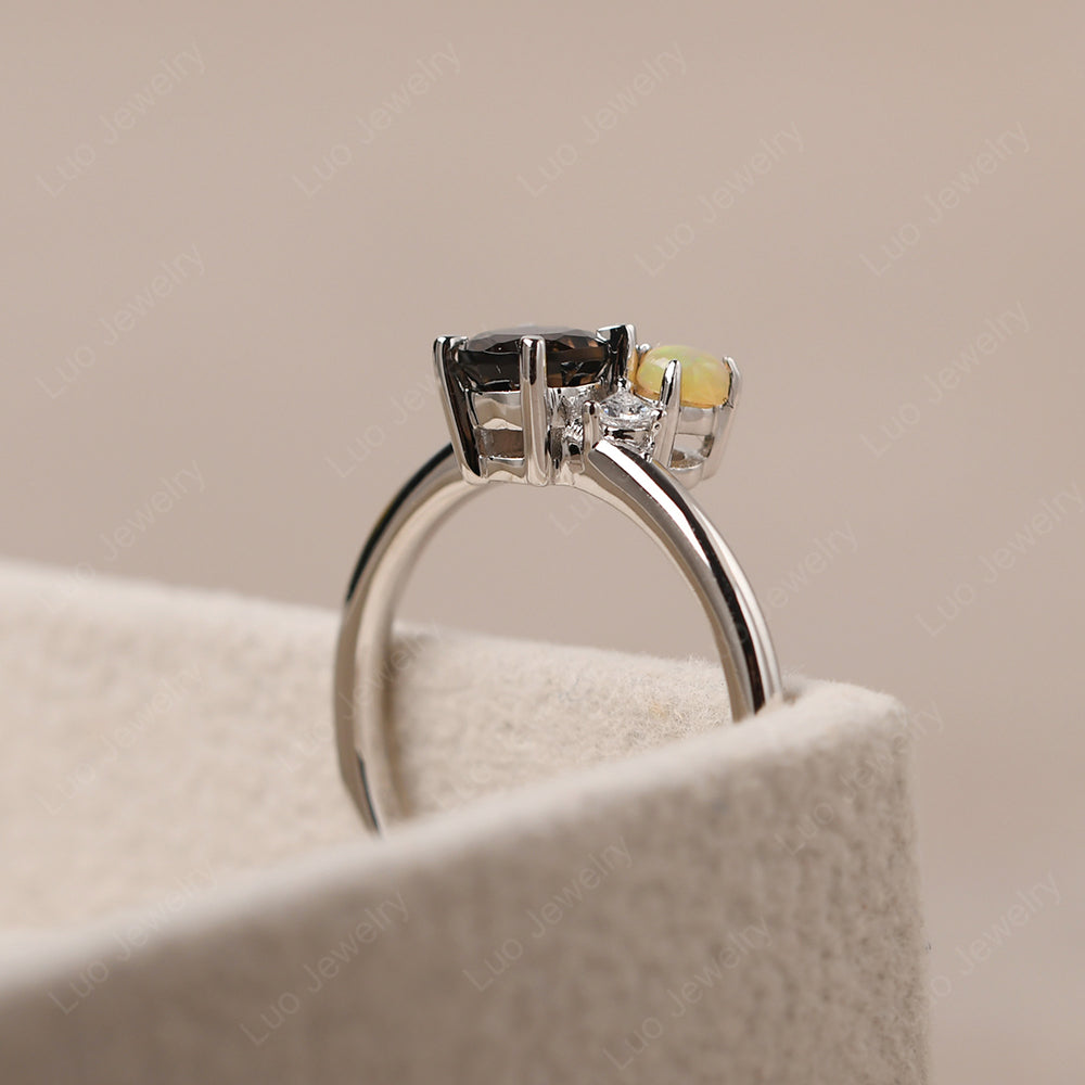 Round Smoky Quartz  Engagement Ring White Gold - LUO Jewelry