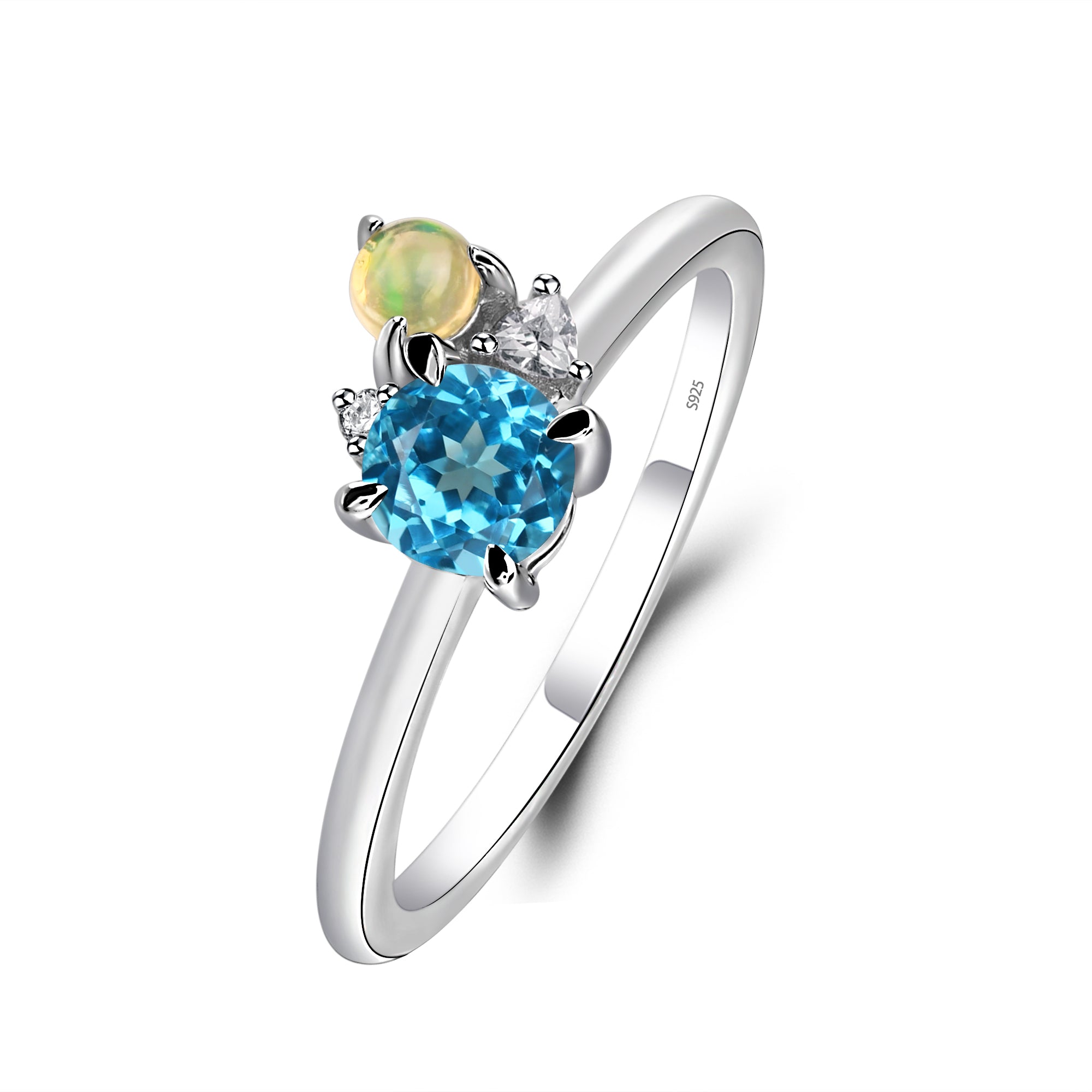 Round Swiss Blue Topaz Engagement Ring White Gold - LUO Jewelry