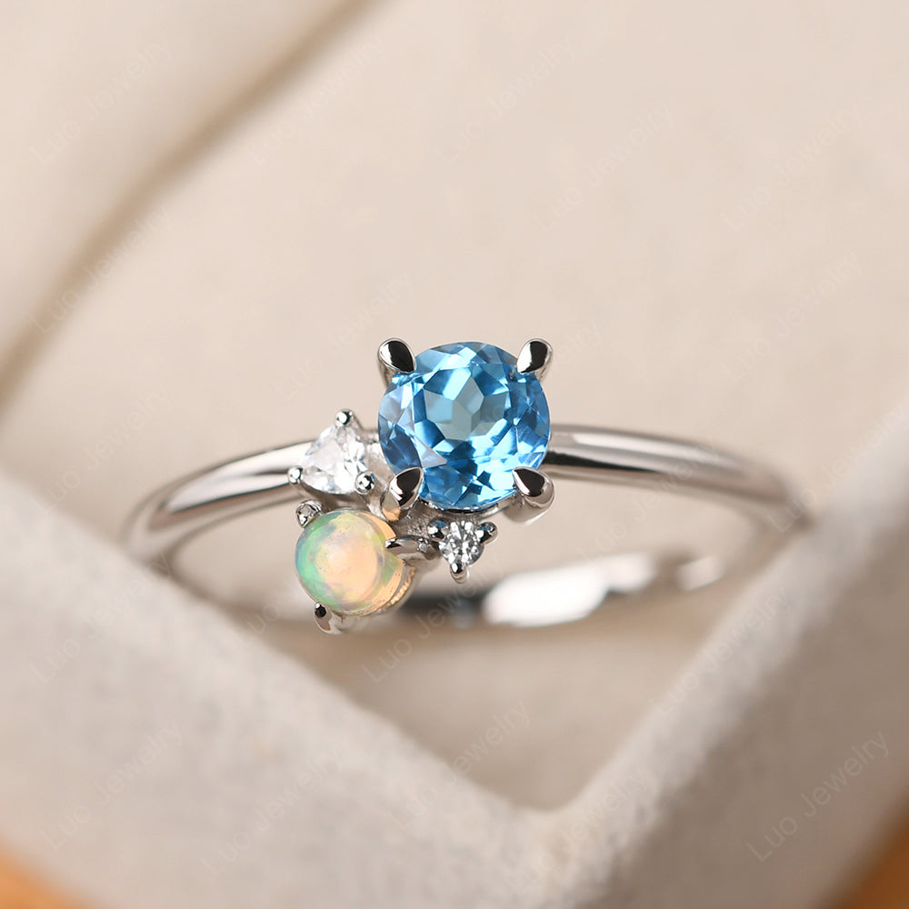 Round Swiss Blue Topaz Engagement Ring White Gold - LUO Jewelry