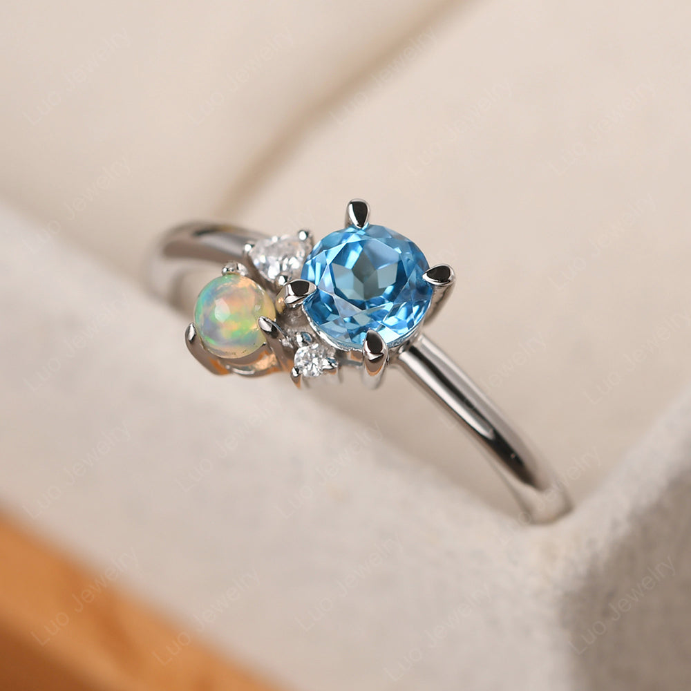 Round Swiss Blue Topaz Engagement Ring White Gold - LUO Jewelry
