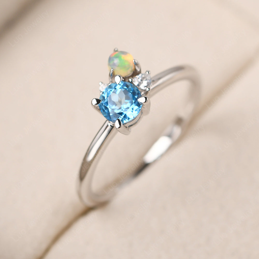 Round Swiss Blue Topaz Engagement Ring White Gold - LUO Jewelry