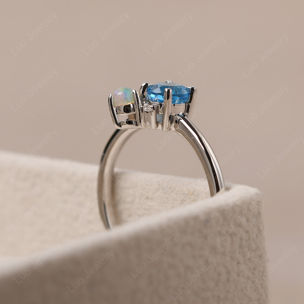 Round Swiss Blue Topaz Engagement Ring White Gold - LUO Jewelry