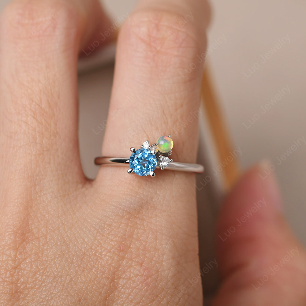 Round Swiss Blue Topaz Engagement Ring White Gold - LUO Jewelry