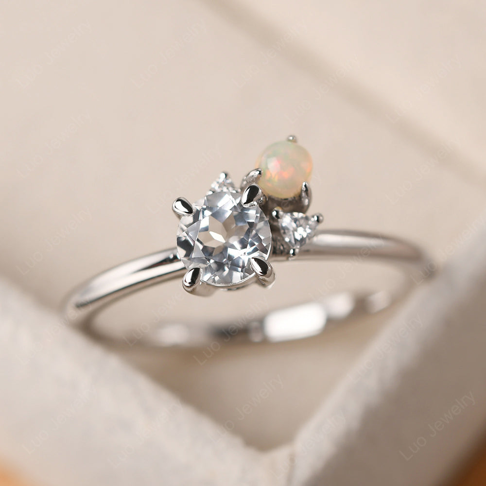 Round White Topaz Engagement Ring White Gold - LUO Jewelry