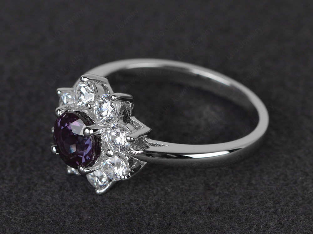 Alexandrite Flower Ring Halo Engagement Rings - LUO Jewelry