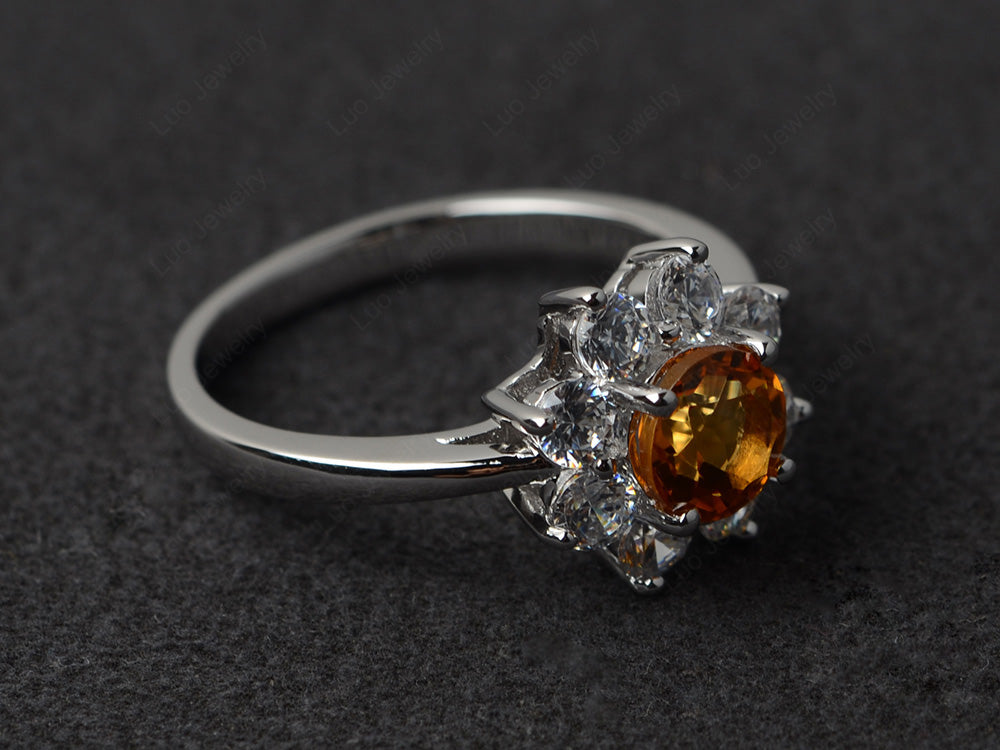 Citrine Flower Ring Halo Engagement Rings - LUO Jewelry