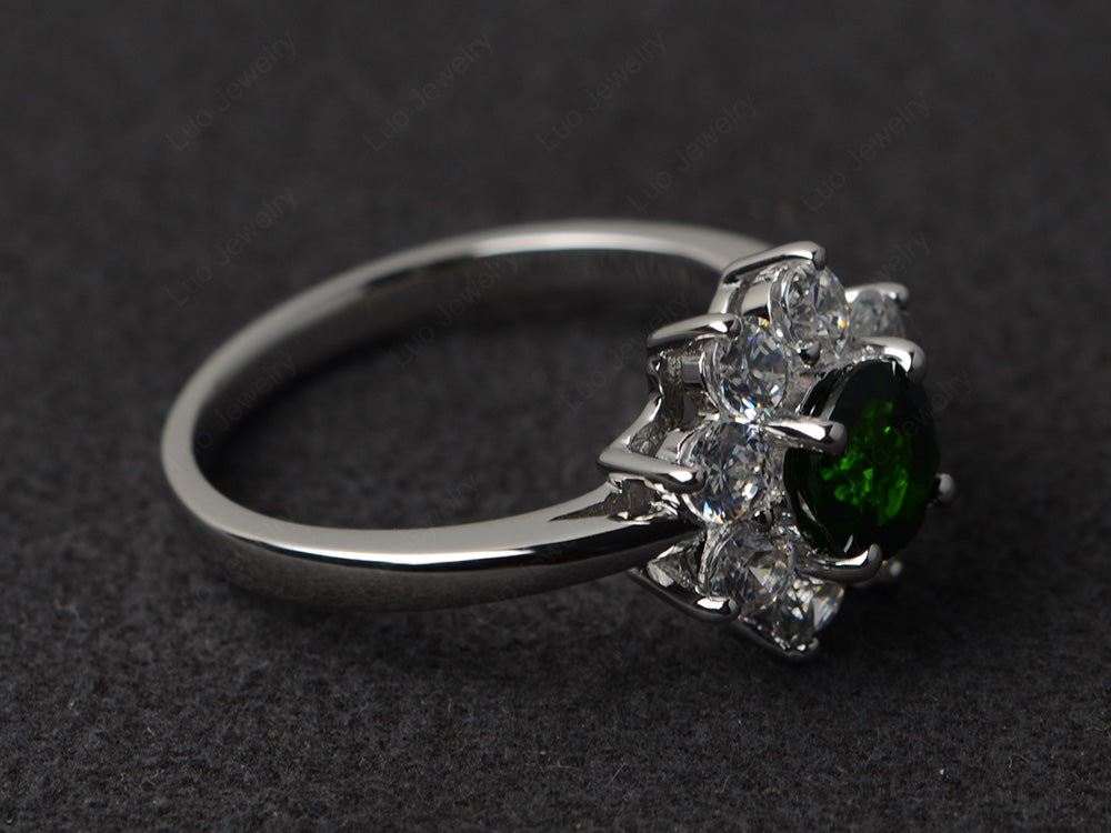 Diopside Flower Ring Halo Engagement Rings - LUO Jewelry