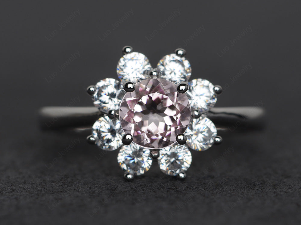 Morganite Flower Ring Halo Engagement Rings - LUO Jewelry