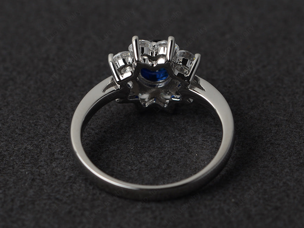 Lab Sapphire Flower Ring Halo Engagement Rings - LUO Jewelry