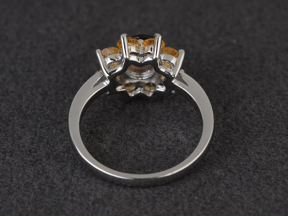 Smoky Quartz Sunflower Ring Sunflower Engagement Ring - LUO Jewelry