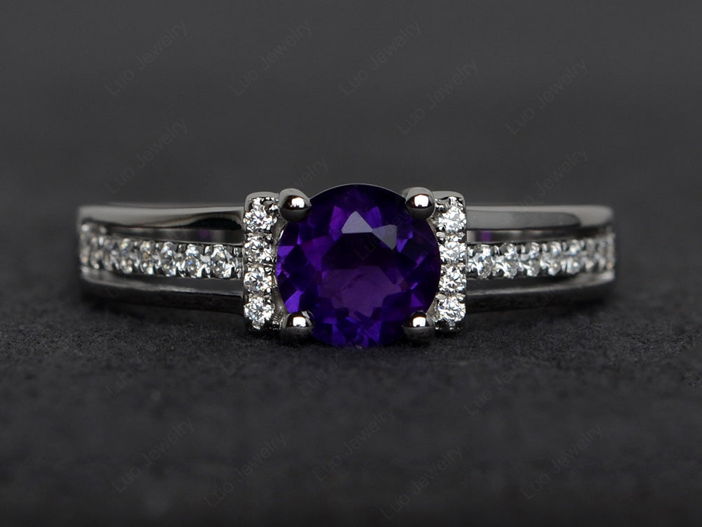 Round Cut Amethyst Wedding Ring For Women - LUO Jewelry