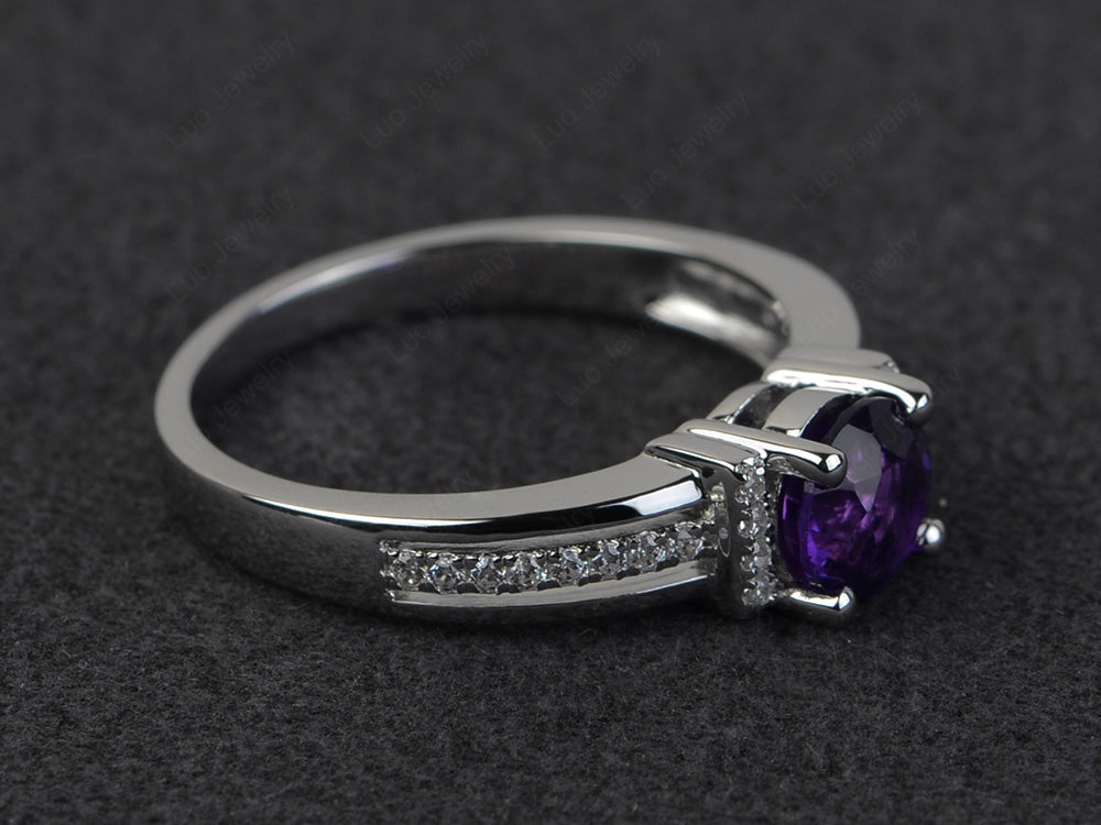 Round Cut Amethyst Wedding Ring For Women - LUO Jewelry