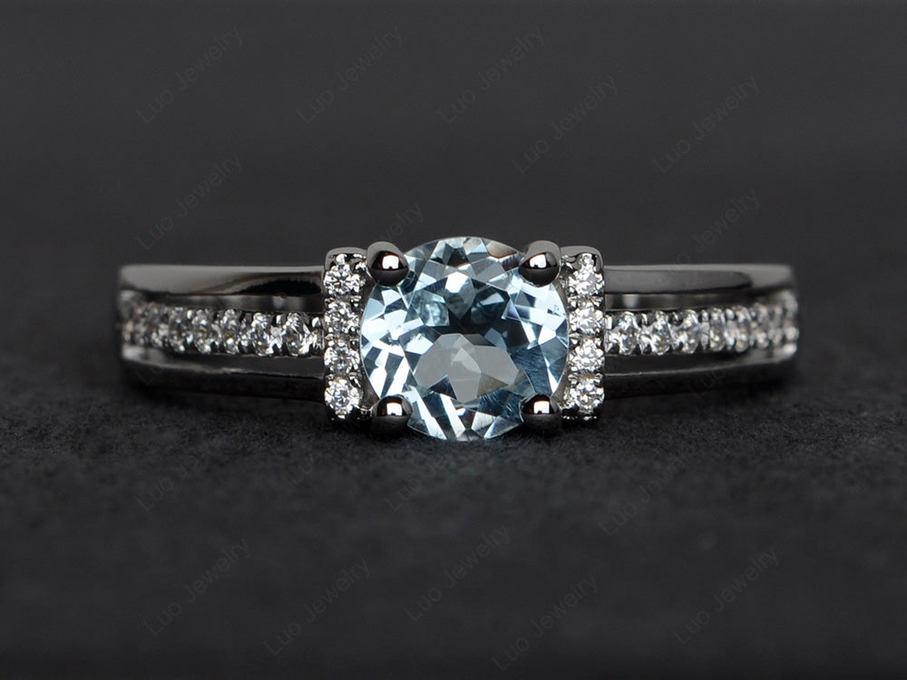 Round Cut Aquamarine Wedding Ring For Women - LUO Jewelry