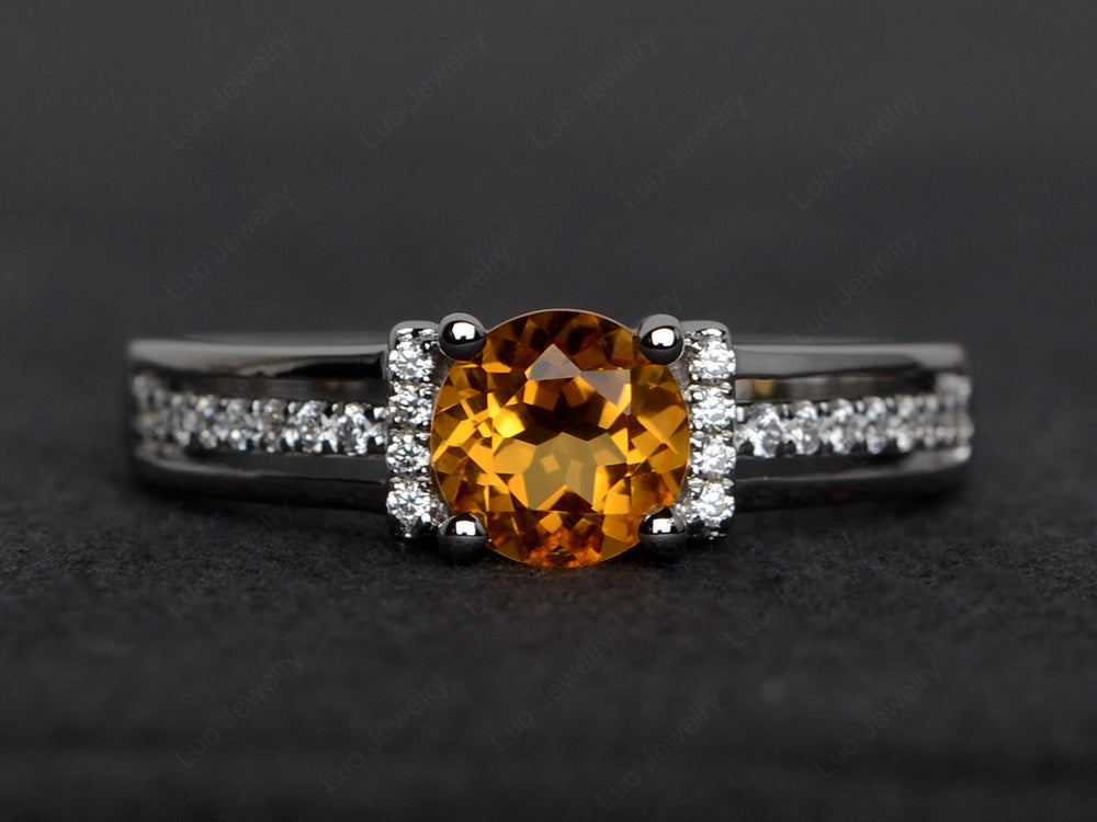 Round Cut Citrine Wedding Ring For Women - LUO Jewelry