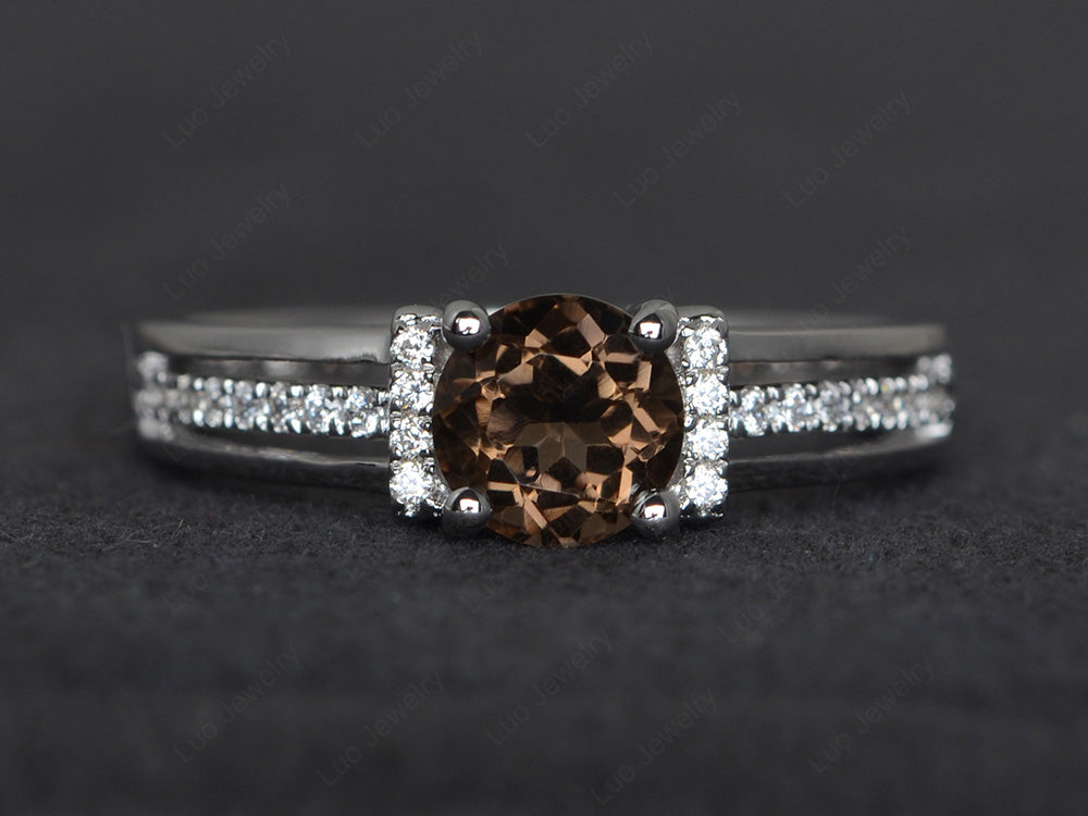 Round Cut Smoky Quartz  Wedding Ring For Women - LUO Jewelry