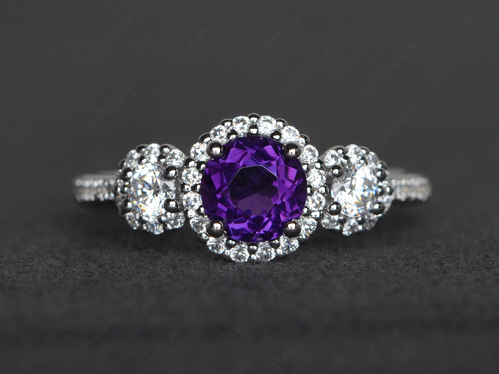 Amethyst Engagement Ring Art Deco Silver - LUO Jewelry