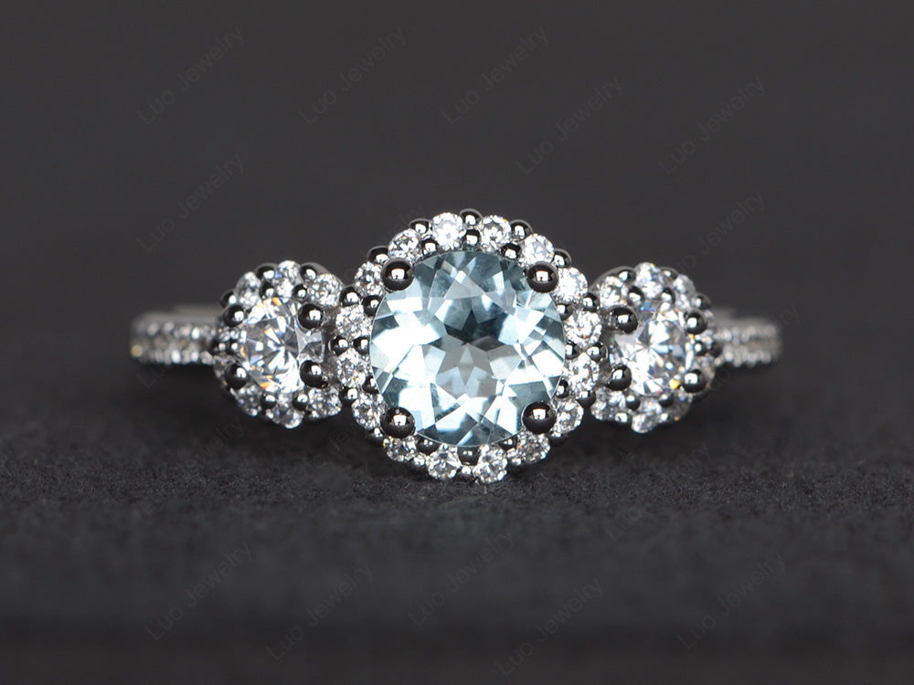 Aquamarine Engagement Ring Art Deco Silver - LUO Jewelry