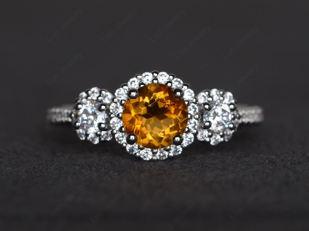 Citrine Engagement Ring Art Deco Silver - LUO Jewelry