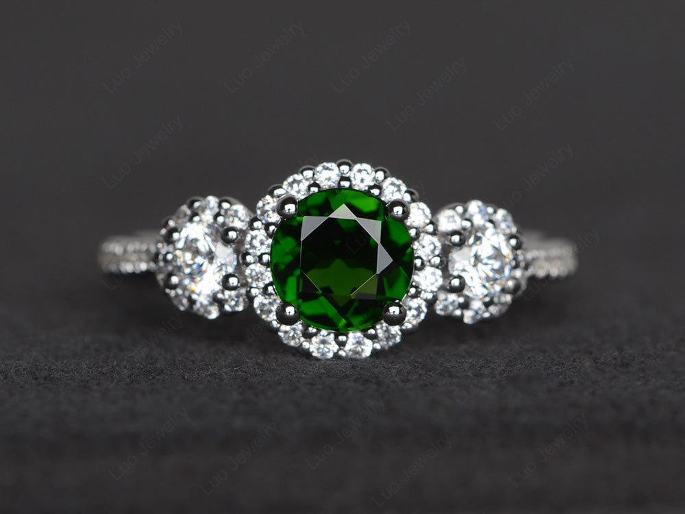 Diopside Engagement Ring Art Deco Silver - LUO Jewelry