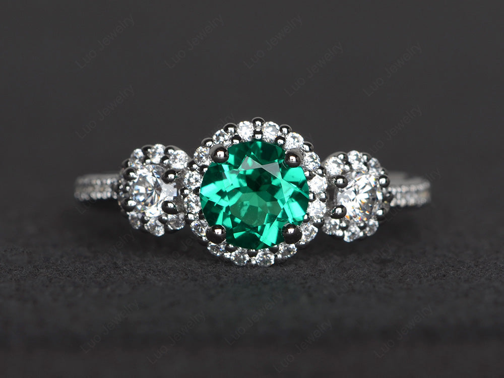 Lab Emerald Engagement Ring Art Deco Silver - LUO Jewelry