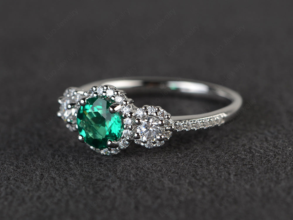 Lab Emerald Engagement Ring Art Deco Silver - LUO Jewelry