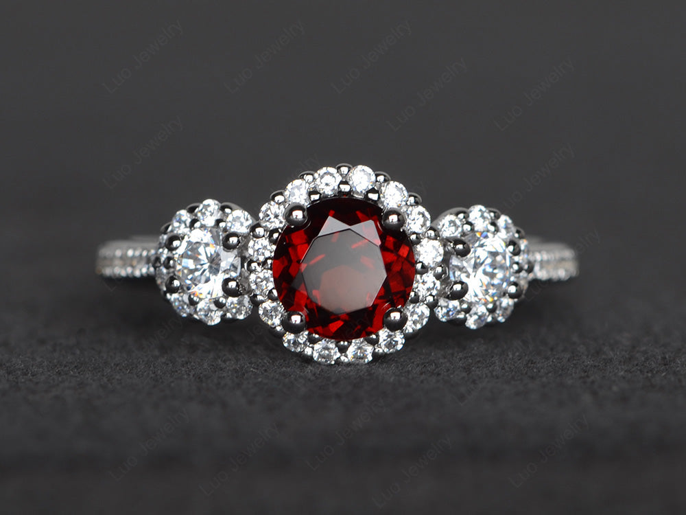 Garnet Engagement Ring Art Deco Silver - LUO Jewelry