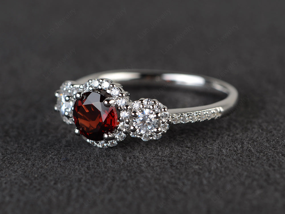 Garnet Engagement Ring Art Deco Silver - LUO Jewelry