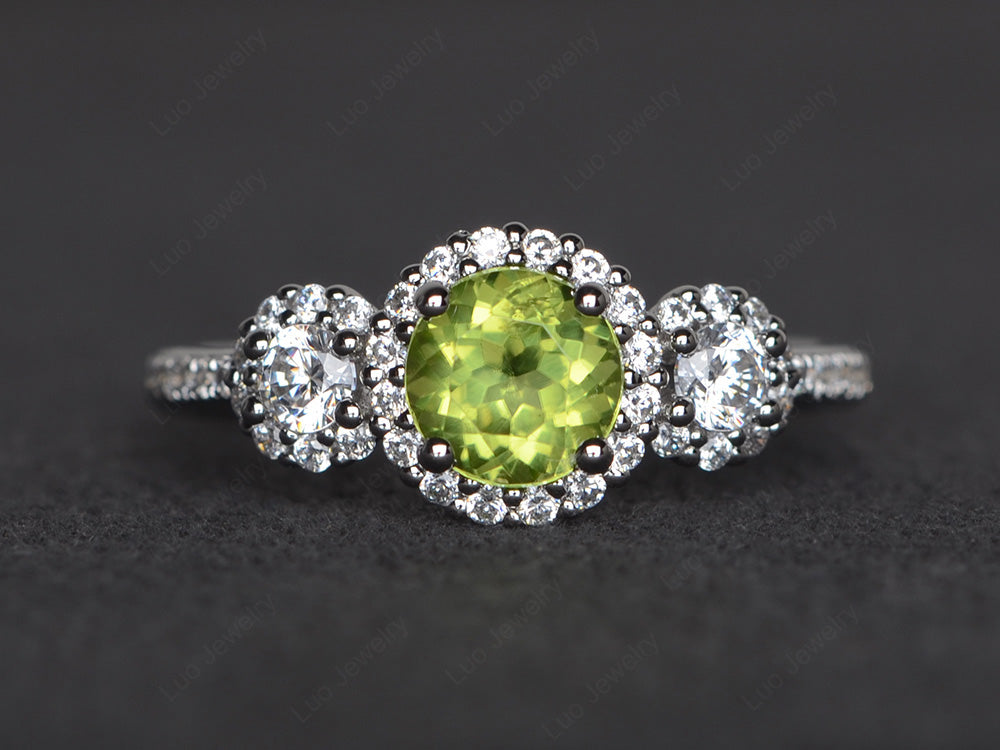 Peridot Engagement Ring Art Deco Silver - LUO Jewelry