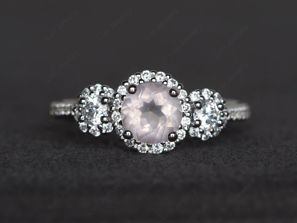 Rose Quartz Engagement Ring Art Deco Silver - LUO Jewelry