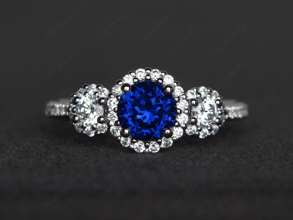 Lab Sapphire Engagement Ring Art Deco Silver - LUO Jewelry