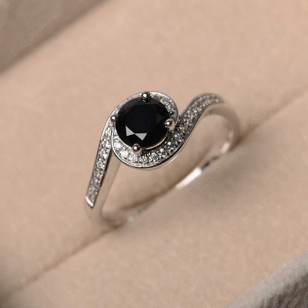 Round Brilliant Cut Black Spinel Engagement Ring - LUO Jewelry