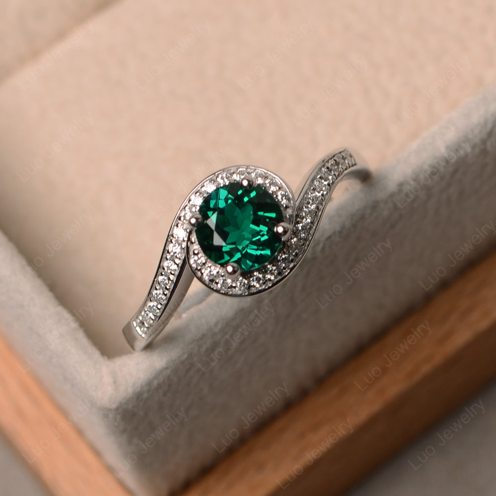 Round Brilliant Cut Lab Emerald Engagement Ring - LUO Jewelry