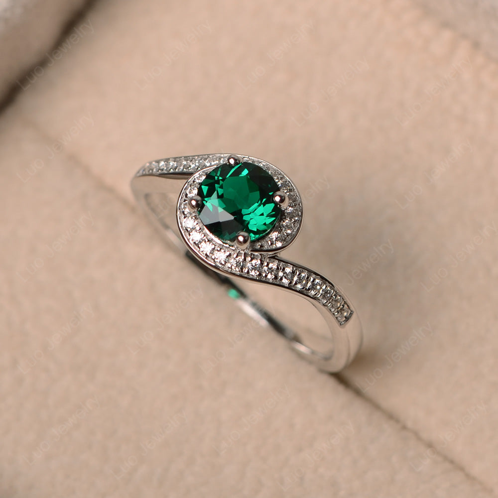 Round Brilliant Cut Lab Emerald Engagement Ring - LUO Jewelry
