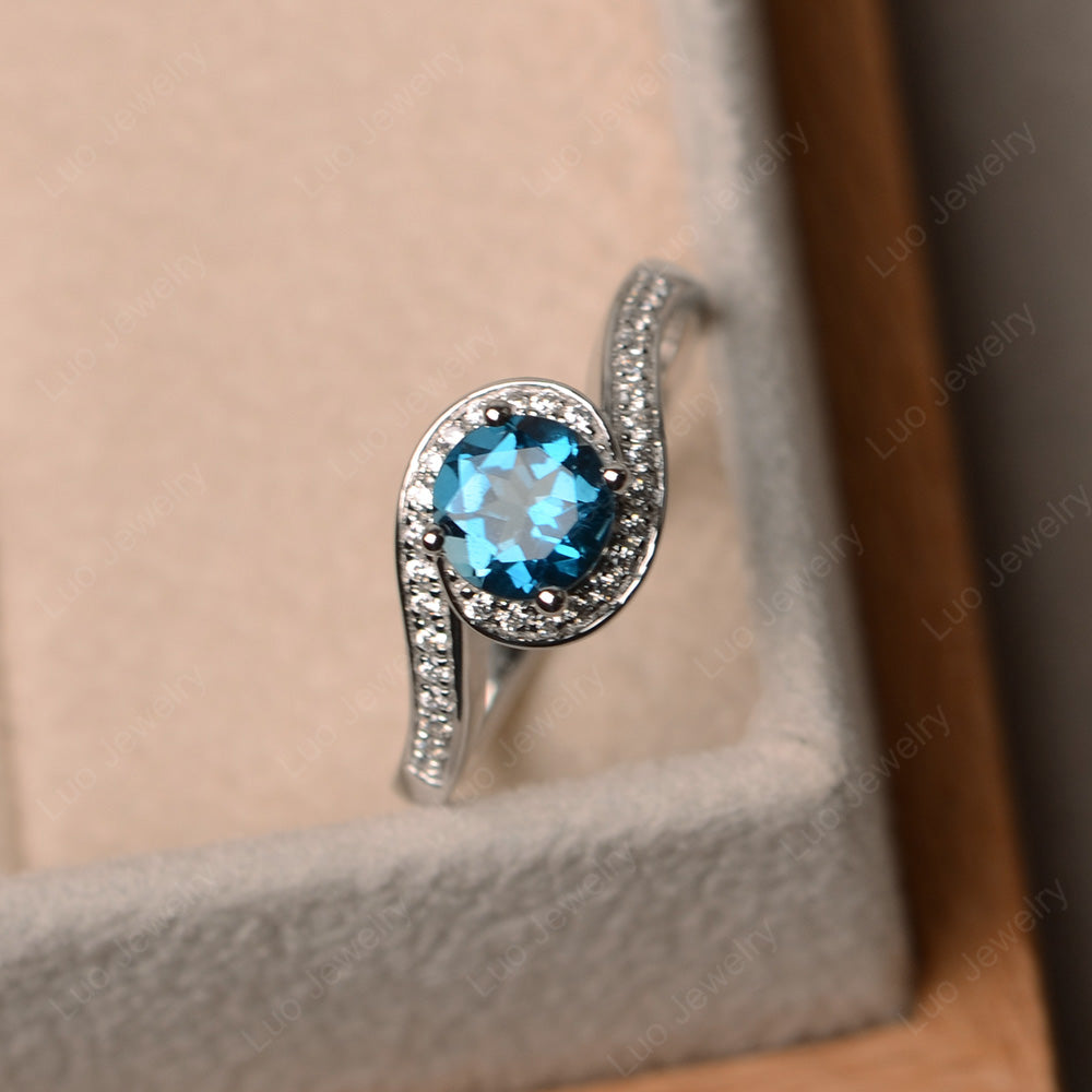 Round Brilliant Cut London Blue Topaz Engagement Ring - LUO Jewelry