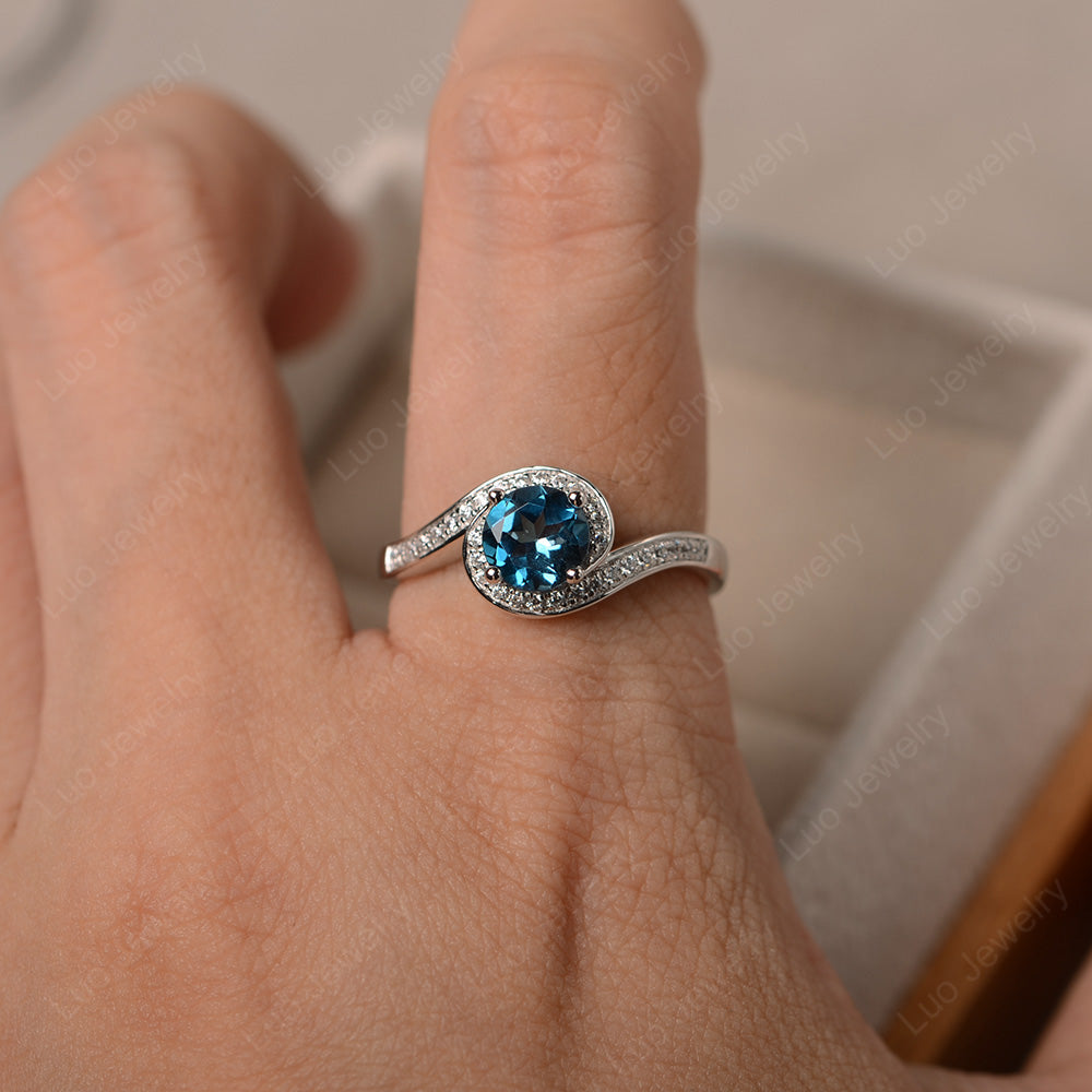Round Brilliant Cut London Blue Topaz Engagement Ring - LUO Jewelry