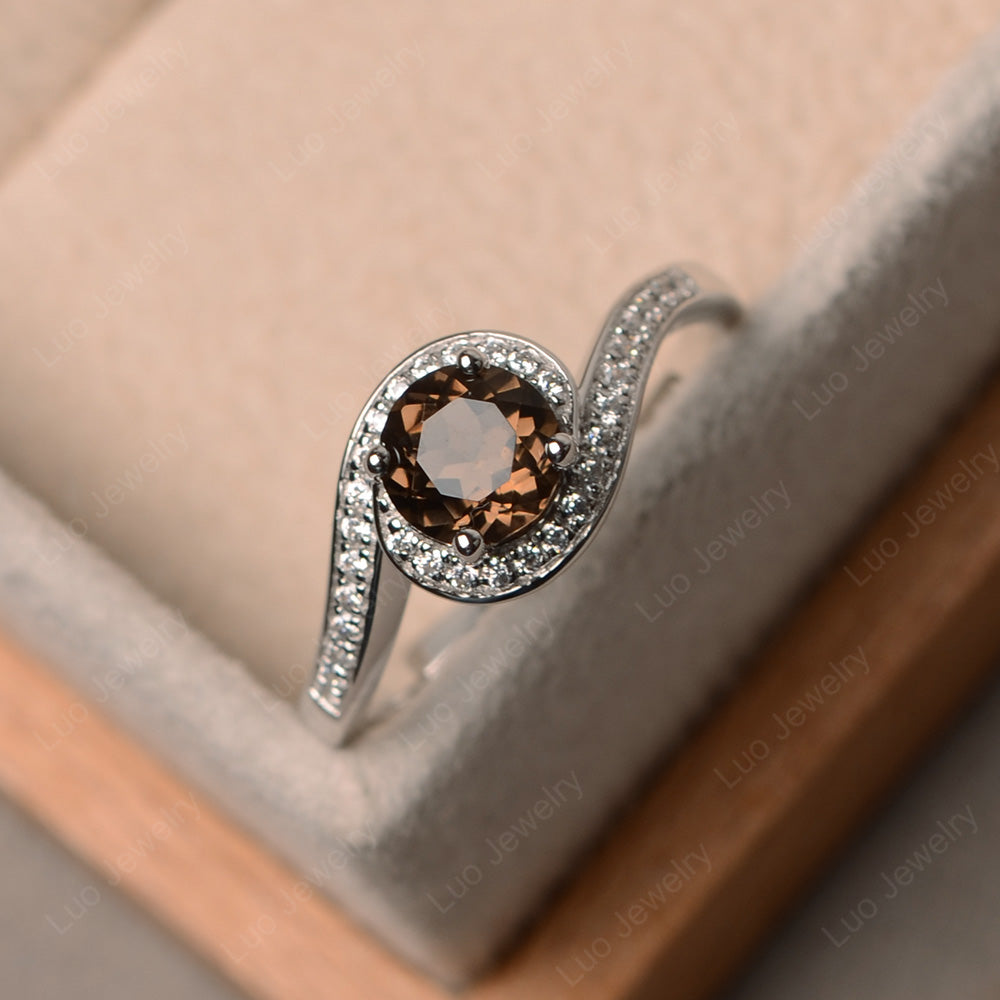 Round Brilliant Cut Smoky Quartz  Engagement Ring - LUO Jewelry