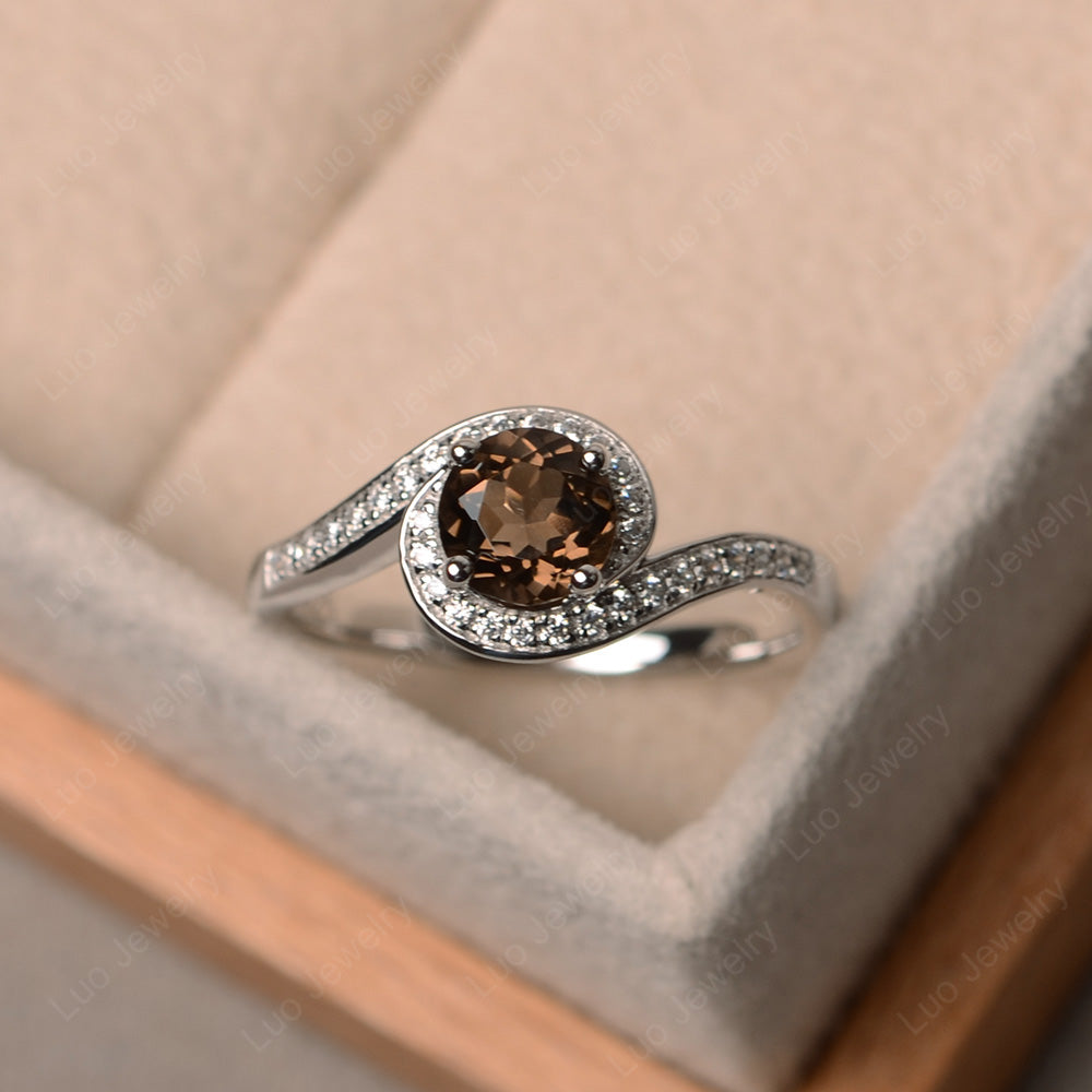 Round Brilliant Cut Smoky Quartz  Engagement Ring - LUO Jewelry