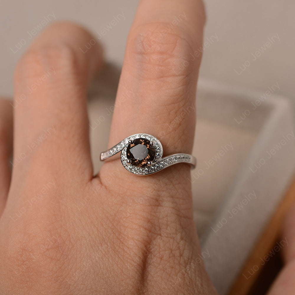 Round Brilliant Cut Smoky Quartz  Engagement Ring - LUO Jewelry