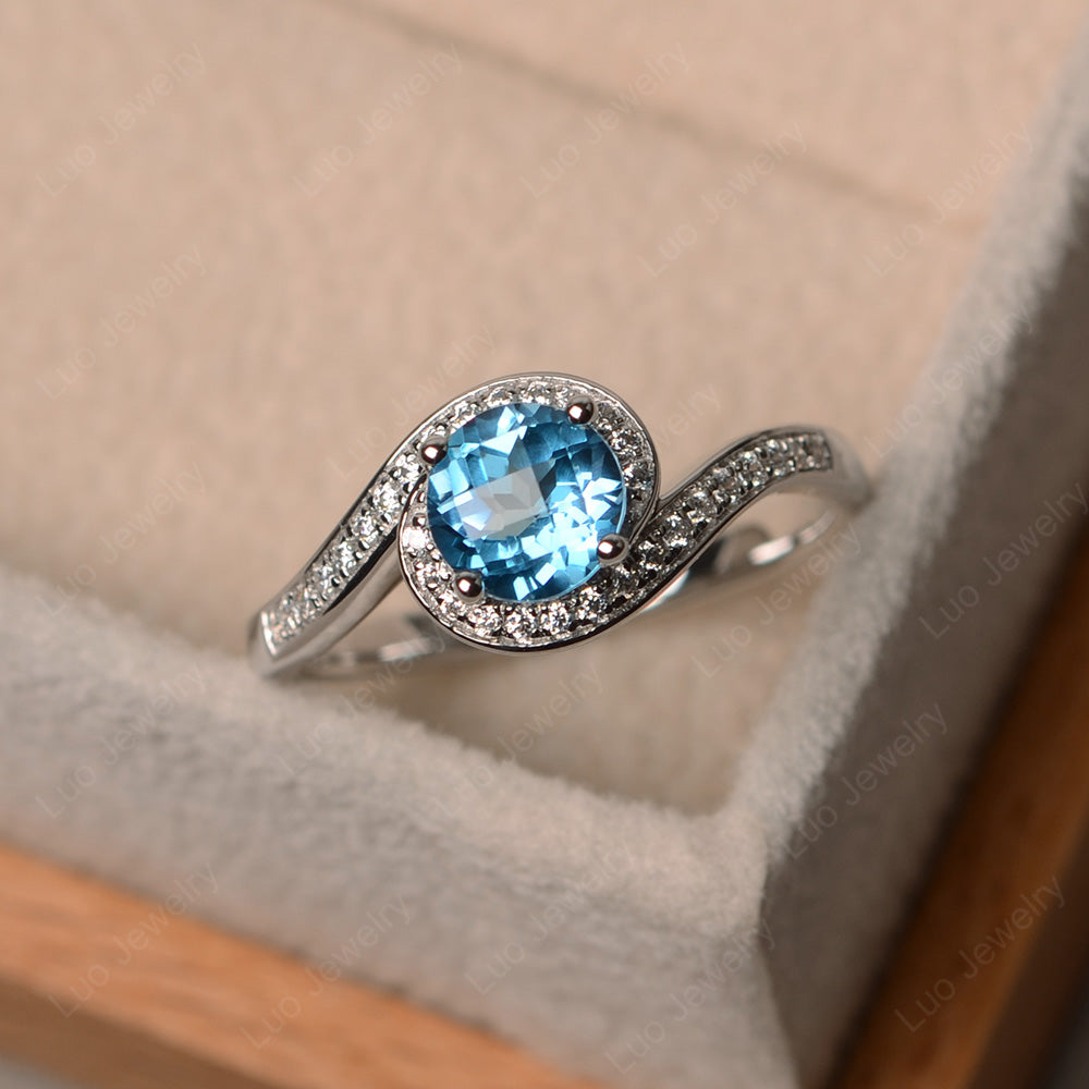Round Brilliant Cut Swiss Blue Topaz Engagement Ring - LUO Jewelry