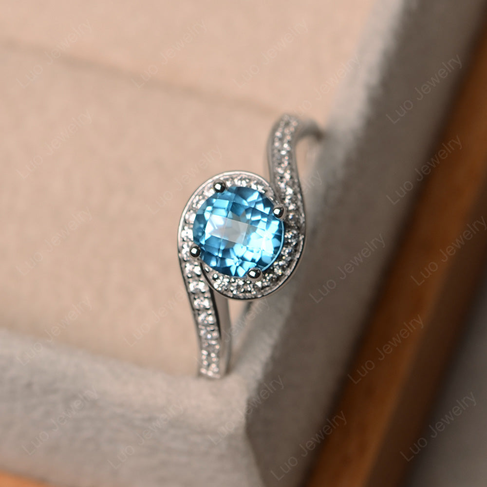 Round Brilliant Cut Swiss Blue Topaz Engagement Ring - LUO Jewelry