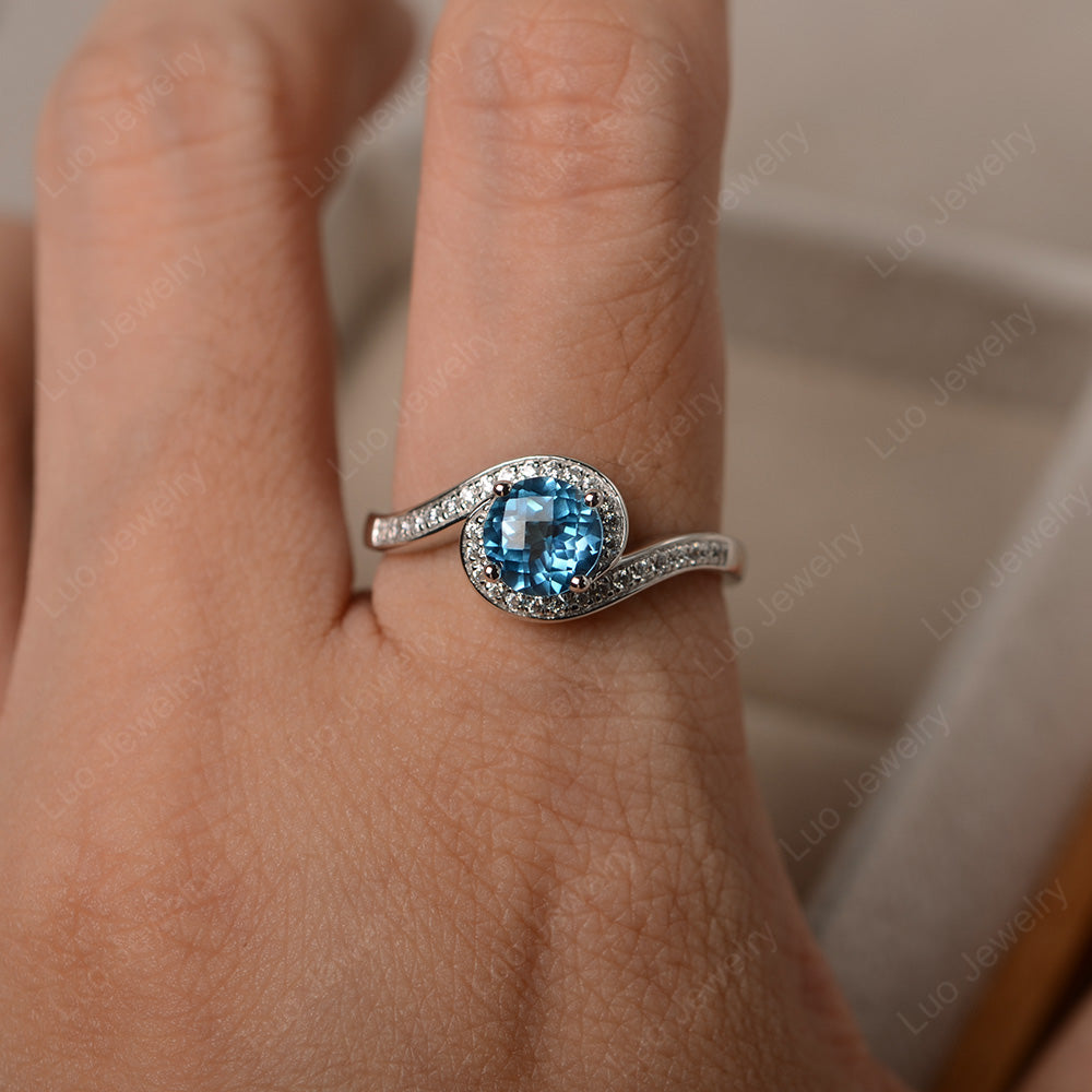 Round Brilliant Cut Swiss Blue Topaz Engagement Ring - LUO Jewelry