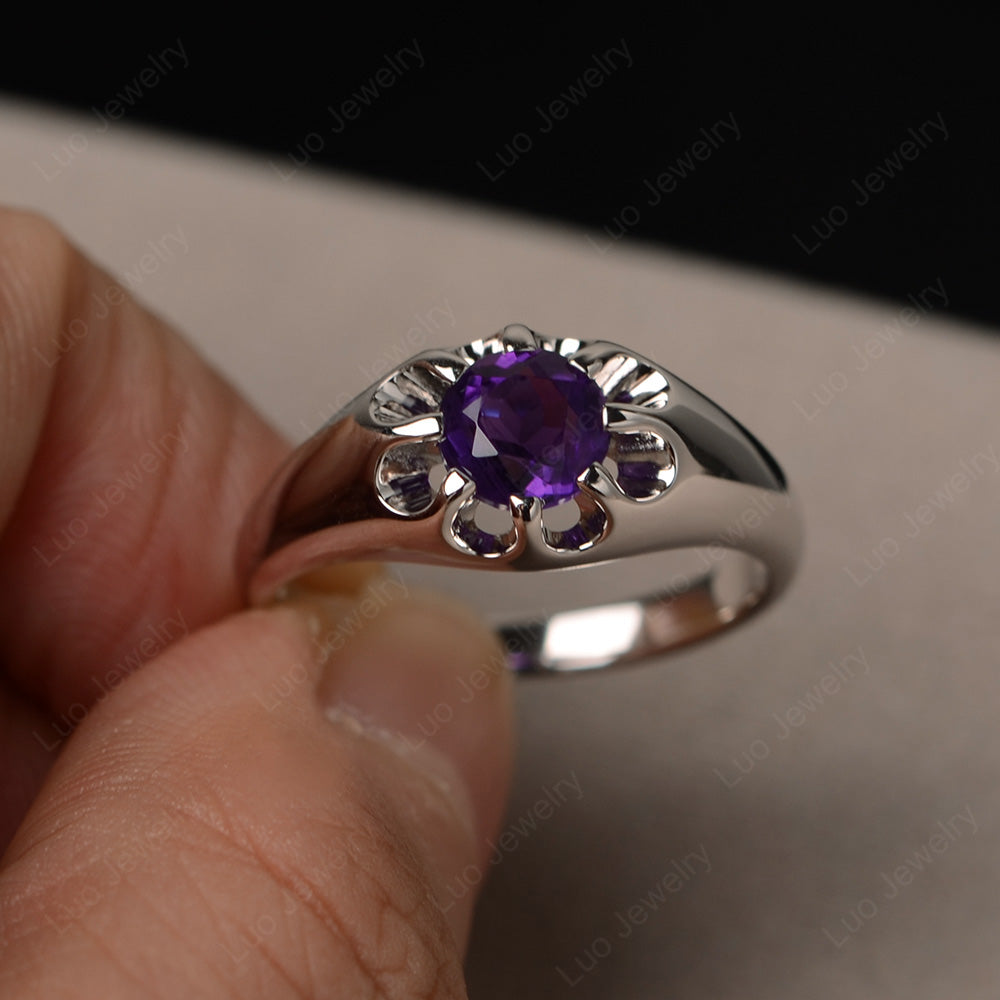 Vintage Amethyst Solitaire Ring Yellow Gold - LUO Jewelry
