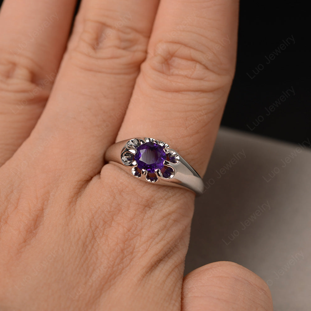 Vintage Amethyst Solitaire Ring Yellow Gold - LUO Jewelry