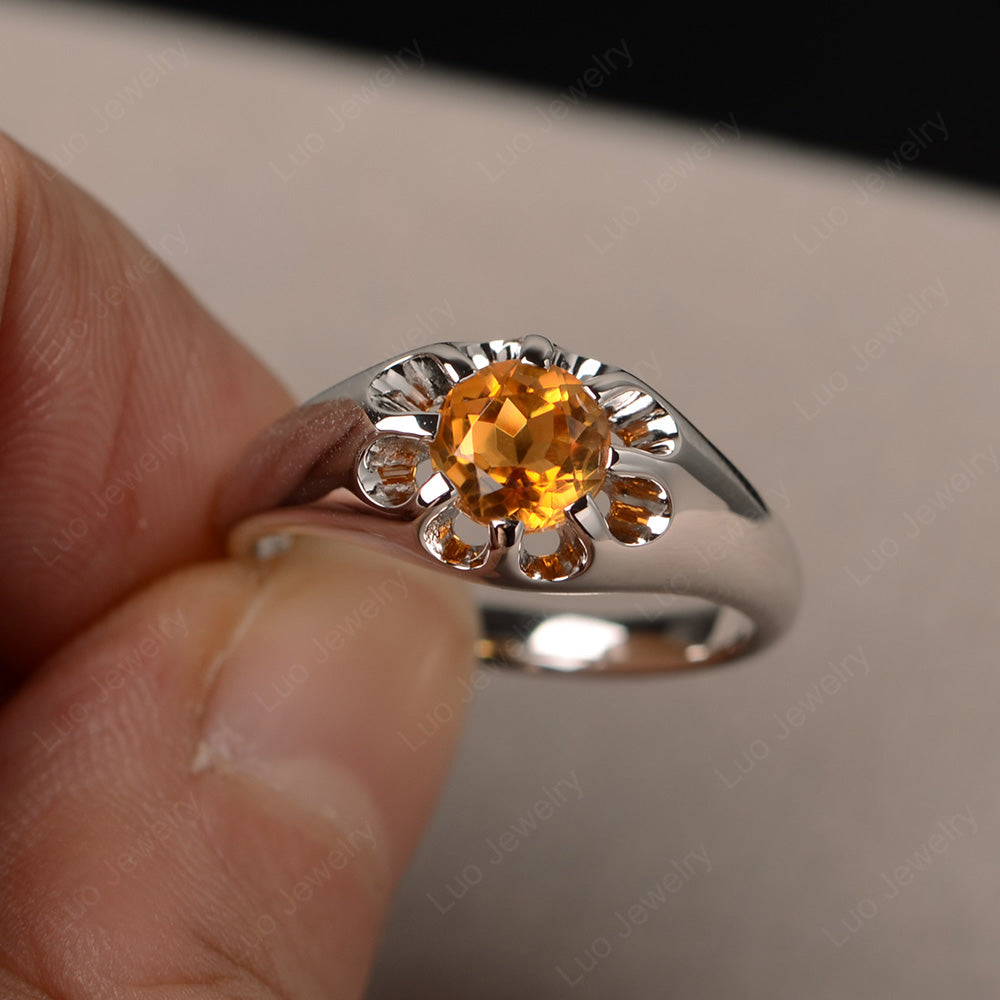 Vintage Citrine Solitaire Ring Yellow Gold - LUO Jewelry