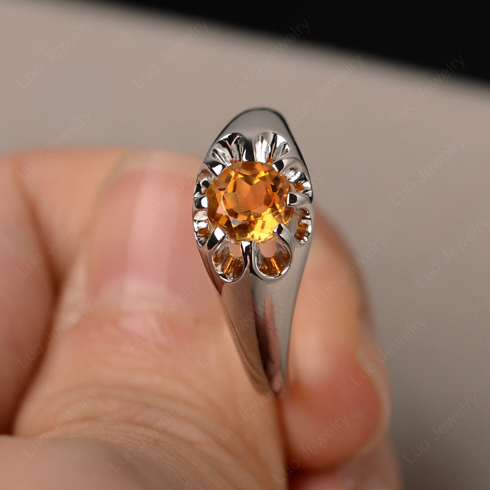 Vintage Citrine Solitaire Ring Yellow Gold - LUO Jewelry
