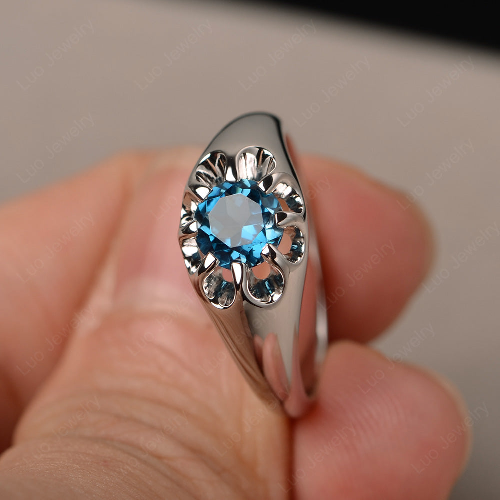 Vintage London Blue Topaz Solitaire Ring Yellow Gold - LUO Jewelry