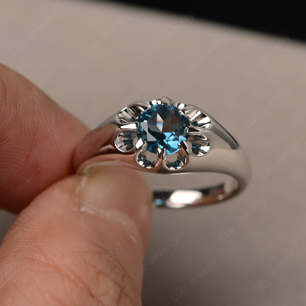 Vintage London Blue Topaz Solitaire Ring Yellow Gold - LUO Jewelry