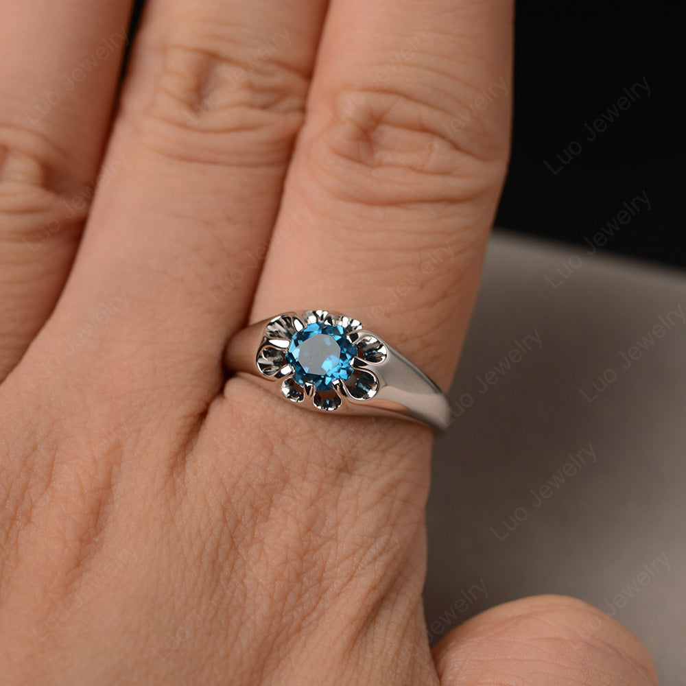 Vintage London Blue Topaz Solitaire Ring Yellow Gold - LUO Jewelry