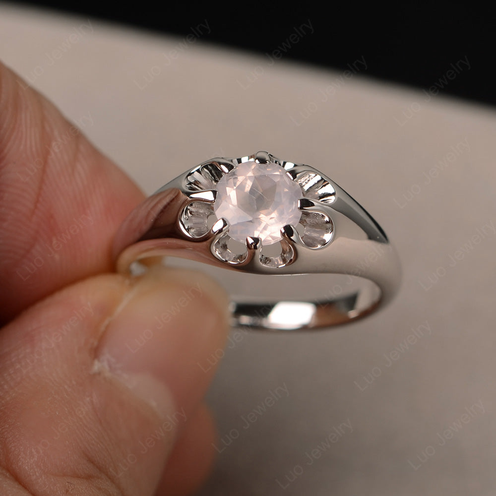 Vintage Rose Quartz Solitaire Ring Yellow Gold - LUO Jewelry