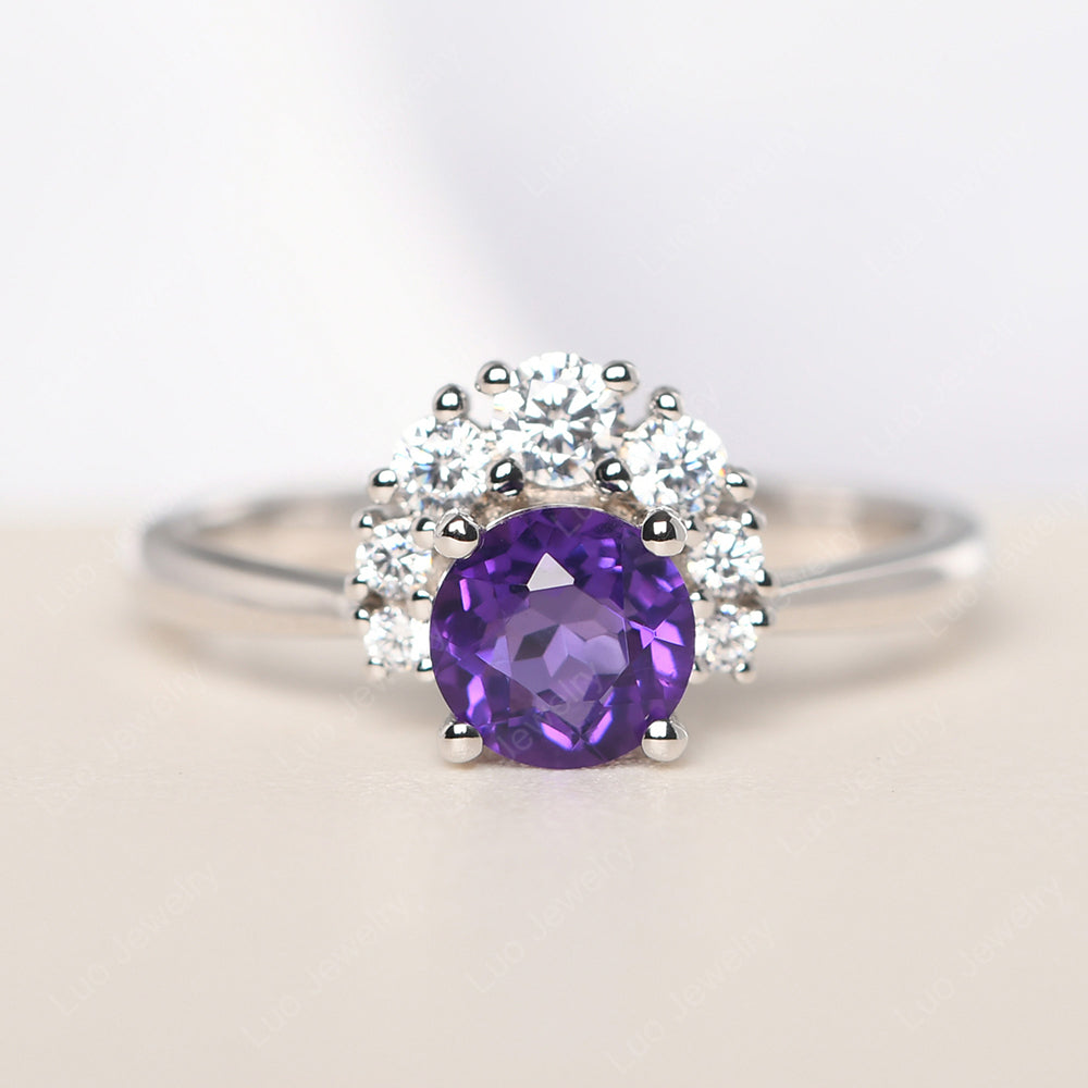 Half Halo Amethyst Wedding Ring Yellow Gold - LUO Jewelry